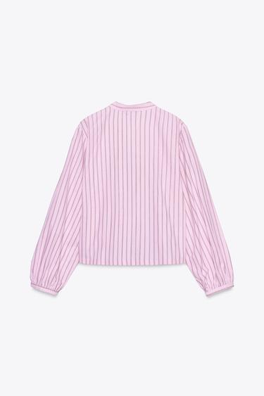 STRIPED POPLIN SHIRT WITH TIES - Pink / White by Zara - Image 7