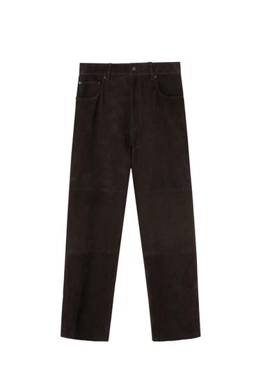 PANTALÓN STRAIGHT FIT PIEL ANTE - Marrón oscuro de Zara