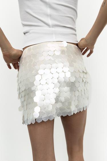 SEQUIN MINI SKIRT - Oyster-white by Zara - Image 5