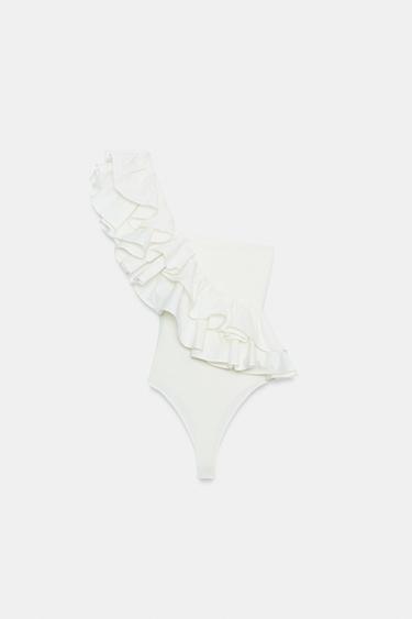 BODY ASYMÉTRIQUE À VOLANT - Blanc cassé de Zara - Image 7