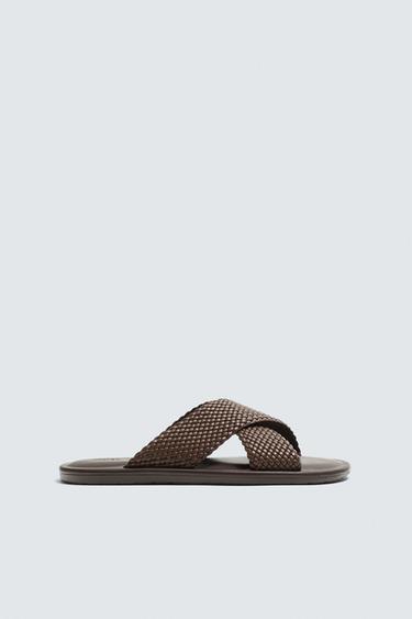 BRAIDED CROSSOVER SANDALS - Dark brown by Zara