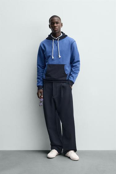 SUDADERA COLOR BLOCK CAPUCHA WAFFLE - Azul de Zara - Imagen 0