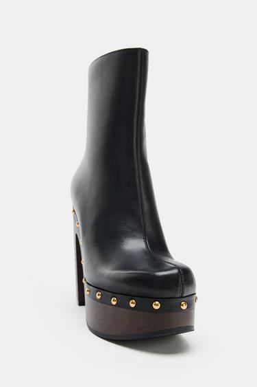 LEATHER PLATFORM ANKLE BOOTS - Black by Zara - Image 4