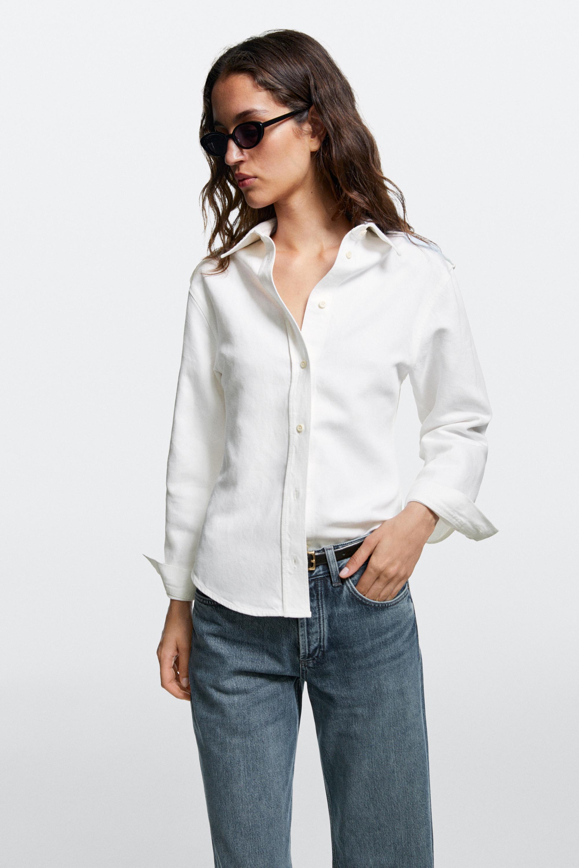 Cotton and linen blend shirt with shoulder detail — Oyster-white