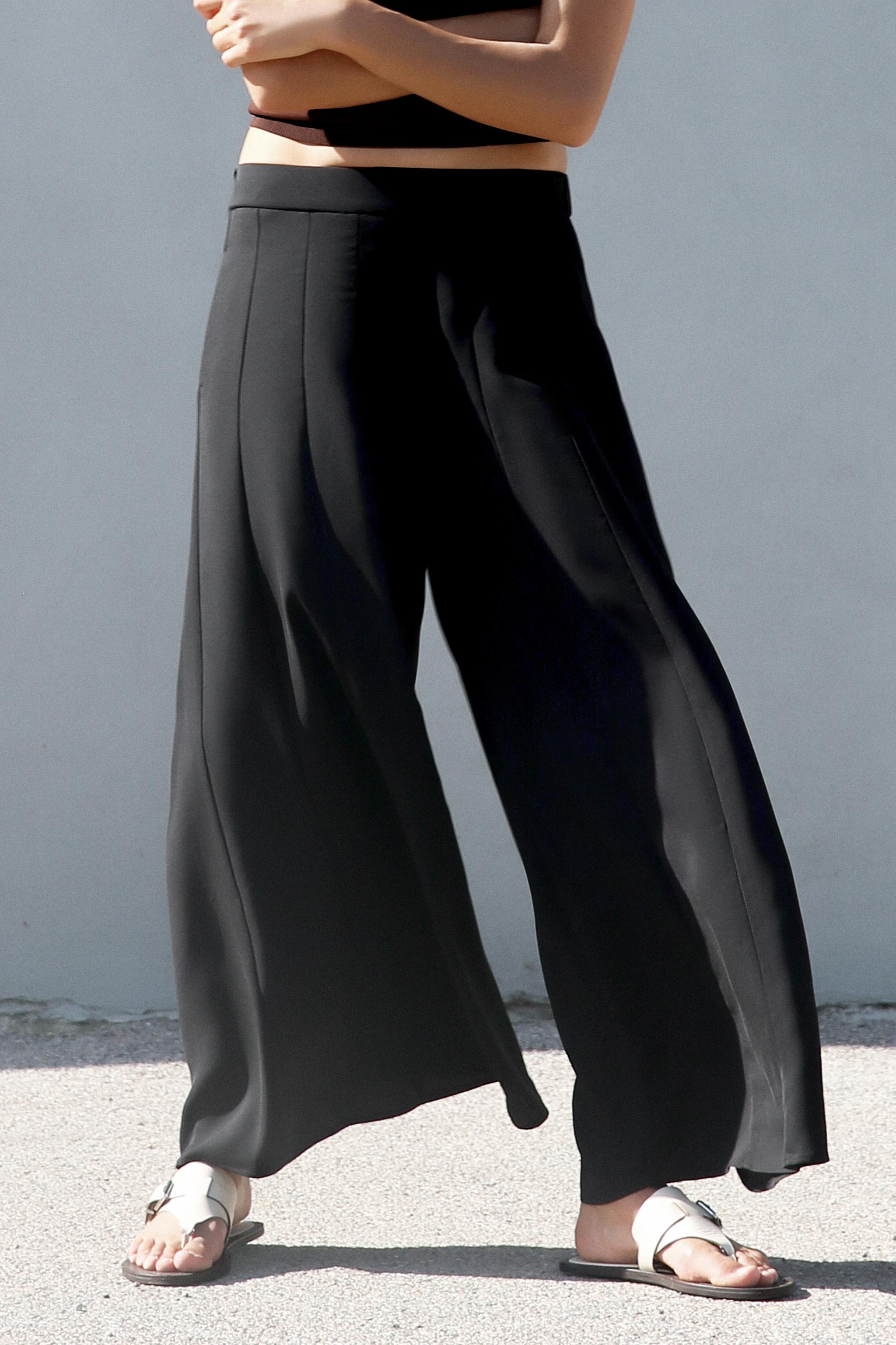 FLOWING WIDE LEG TROUSERS Black ZARA Turkey