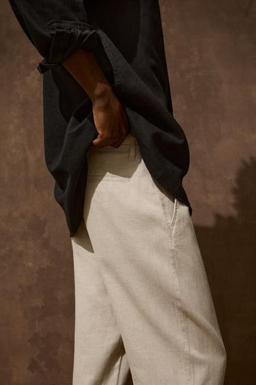 PANTALON COTON ET LIN - Beige clair de Zara