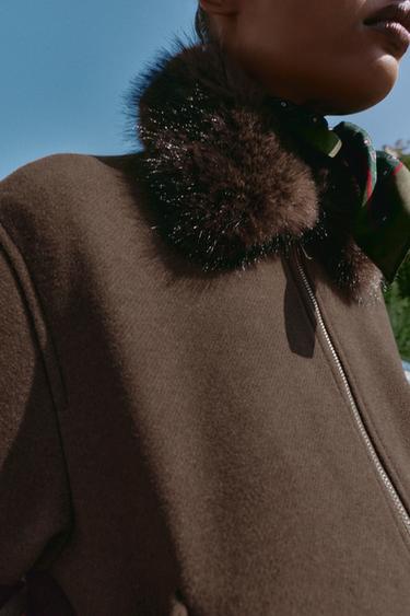SOFT BOMBER JACKET WITH FAUX FUR COLLAR - Light brown by Zara - Image 4
