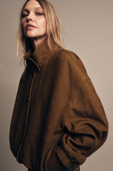 LEATHER BOMBER JACKET ZW COLLECTION LIMITED EDITION - Khaki by Zara - Image 0
