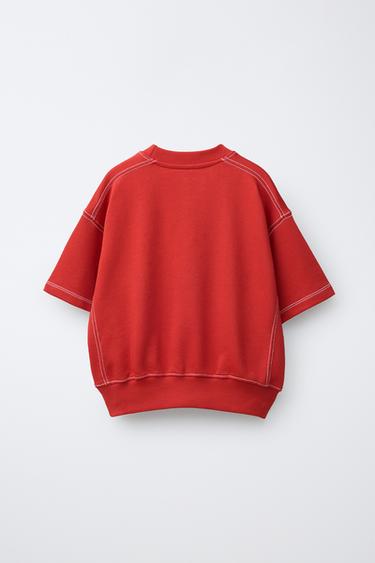 TOPSTITCHED PLUSH T-SHIRT AND BERMUDA SHORTS SET - Red by Zara - Image 2