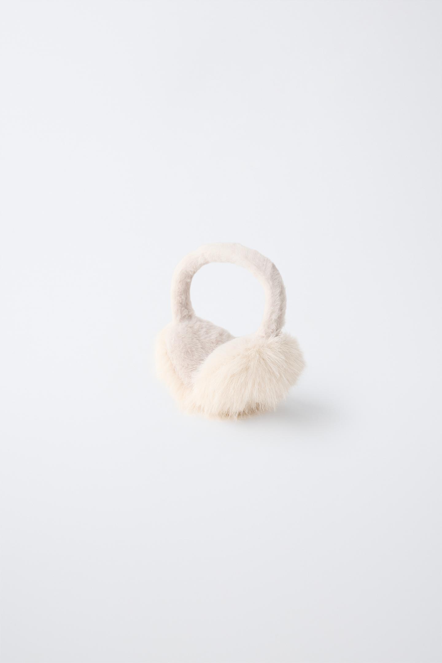 Детские головные уборы Zara Foldable Faux Fur Earmuffs, цвет: Бежевый — фото 1