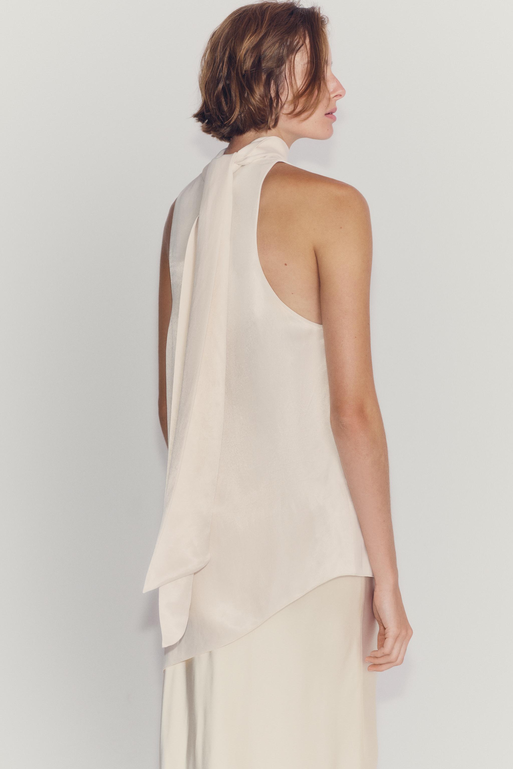 Женские рубашки Zara ZW COLLECTION ASYMMETRICAL TIE-NECK TOP — фото 6