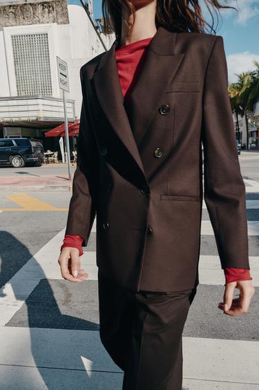 DOUBLE-BREASTED BLAZER WITH SHOULDER PADS - Brown by Zara