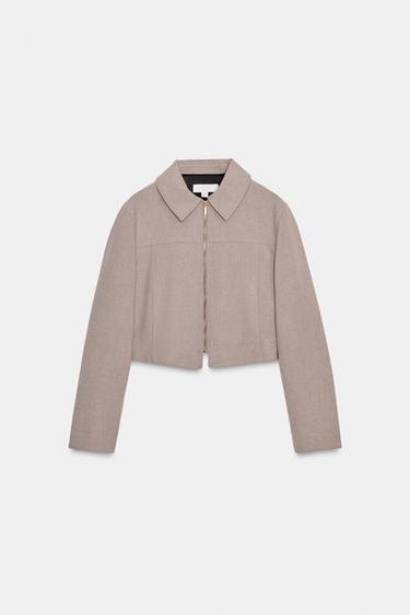 VESTE COURTE À FERMETURE ÉCLAIR - Sable / Chiné de Zara - Image 4