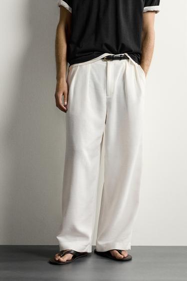 RELAXED FIT TEXTURED PLEATED TROUSERS - White by Zara