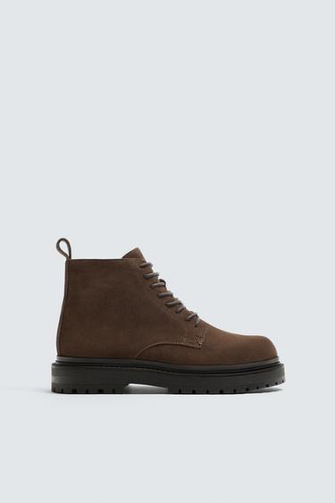 LEATHER LACE-UP BOOTS - Brown by Zara