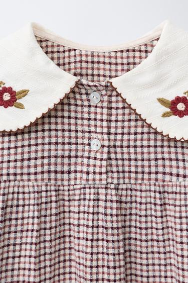 CHECK TEXTURED DRESS WITH EMBROIDERED COLLAR - Dark pink by Zara - Image 2