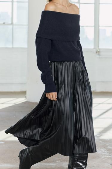 ZW COLLECTION PLEATED MIDI SKIRT - Black by Zara