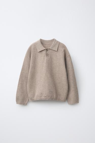 Zara PLAIN KNIT POLO SHIRT - Beige