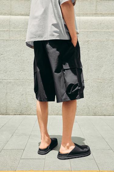 Zara 寬版工裝百慕達短褲 - 黑色
