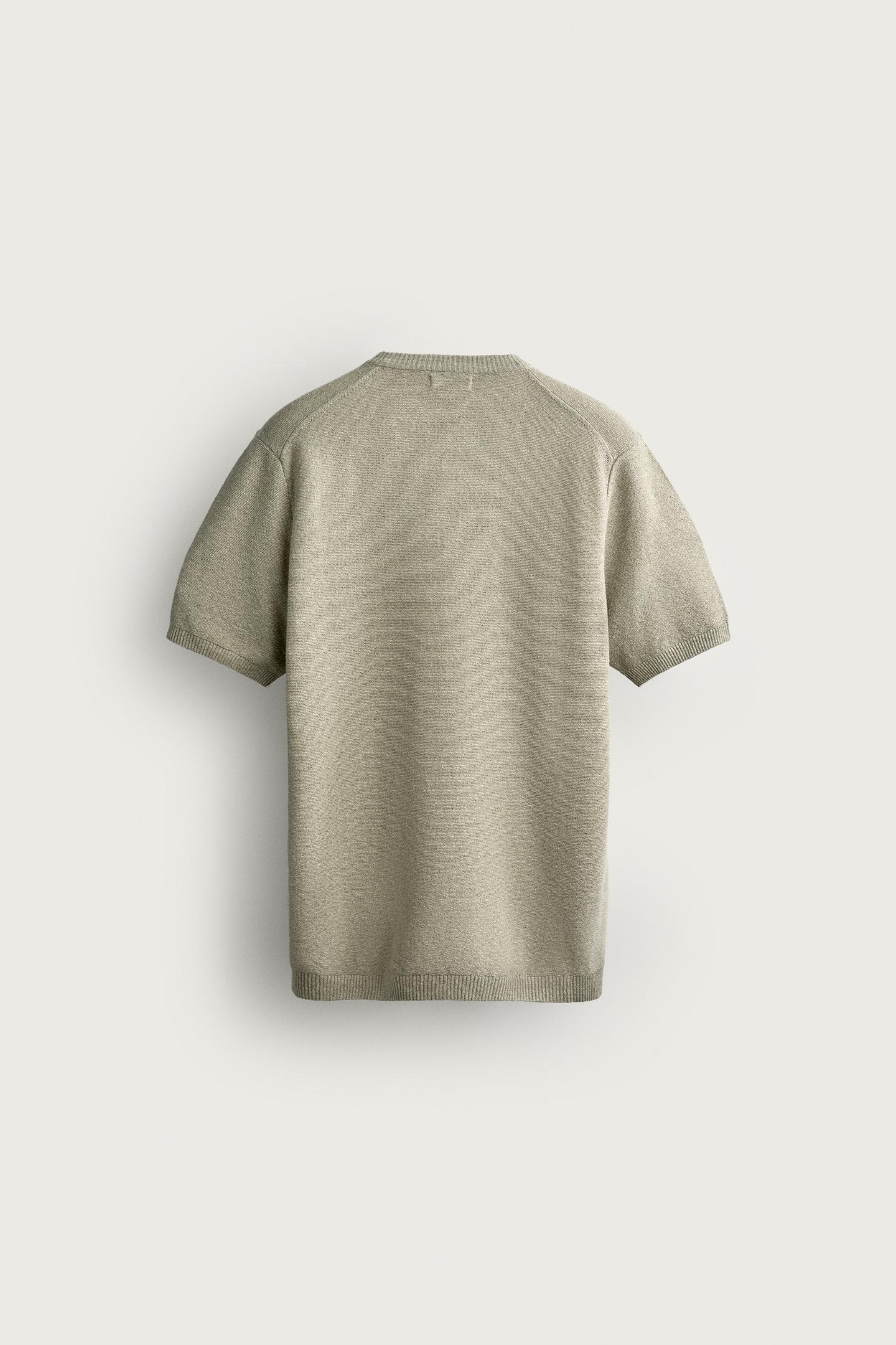 Мужская футболка Zara Knit Henley, цвет: Песочный — фото 8