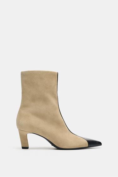 COMBINED LEATHER HEELED ANKLE BOOTS — Multi-color 2