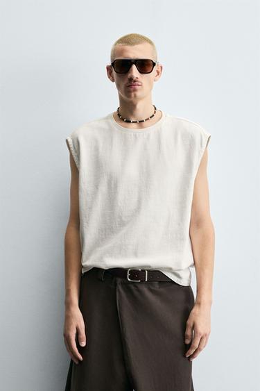CAMISETA TANK DENIM - Blanco roto de Zara