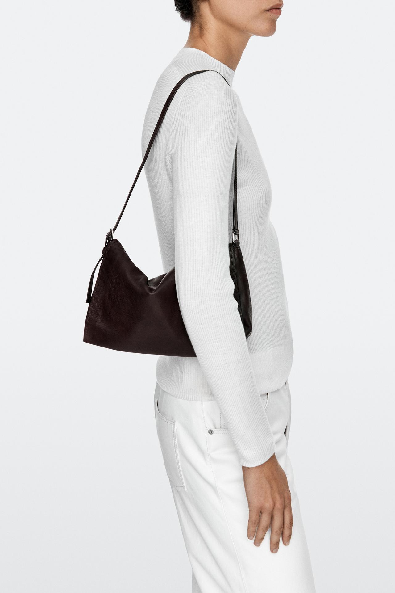 Nappa leather mini bag with stitch detail — Brown