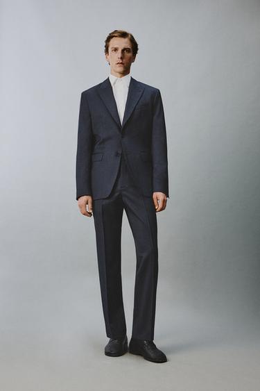REGULAR FIT 100% WOOL TEXTURED SUIT TROUSERS - Navy blue by Zara - Image 0