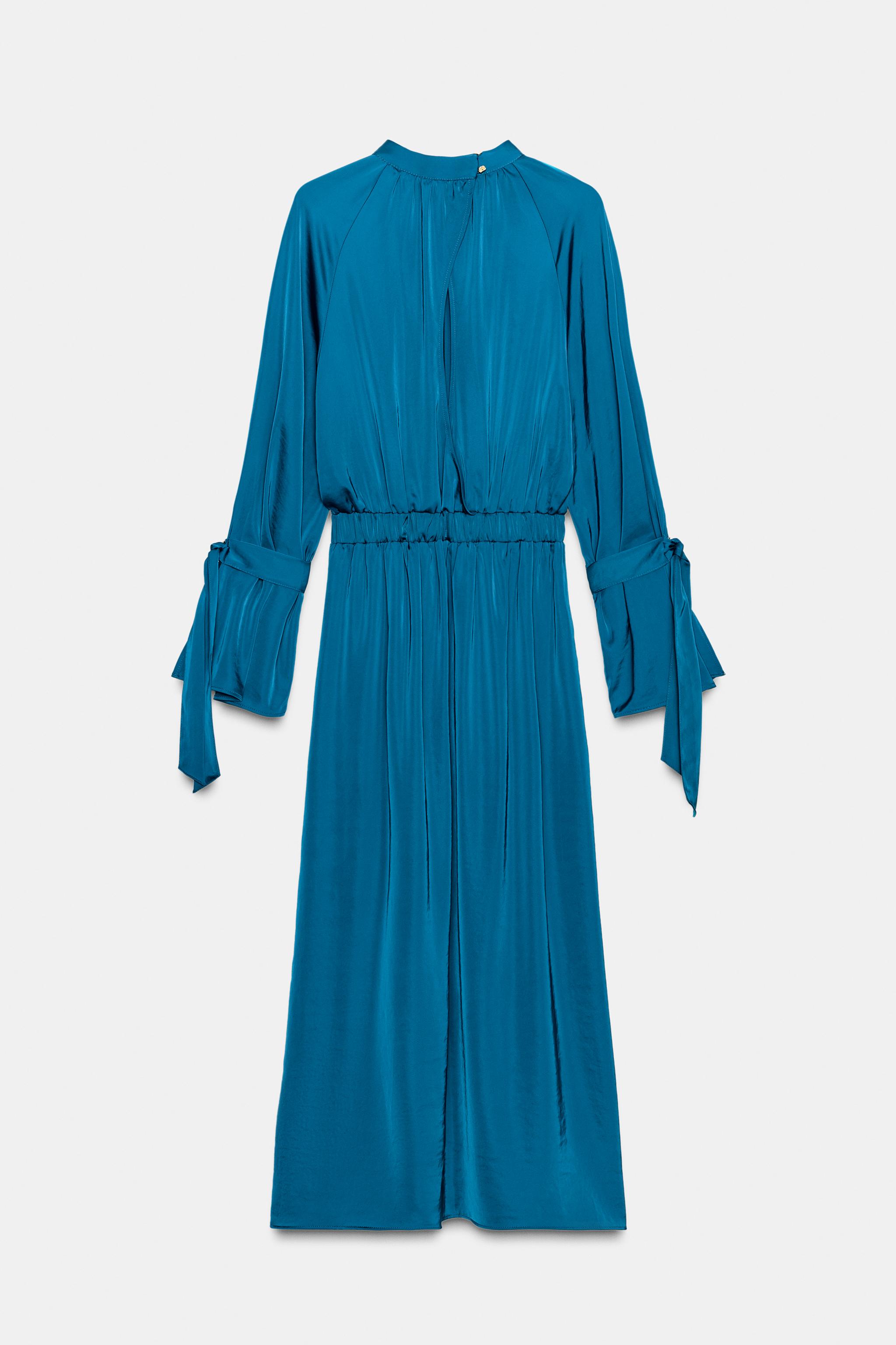 リボン付きミディ丈サテンワンピース - テールブルー | ZARA Japan / 日本