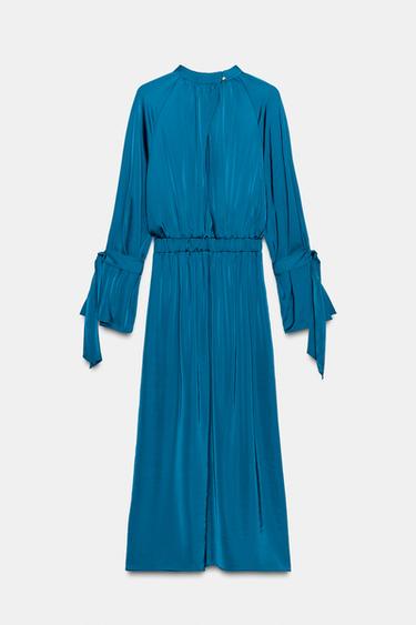 SATINIERTES MIDI-KLEID MIT SCHLEIFEN - Blau von Zara