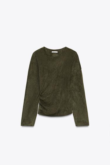 DRAPED FAUX SUEDE TOP - Khaki by Zara - Image 0