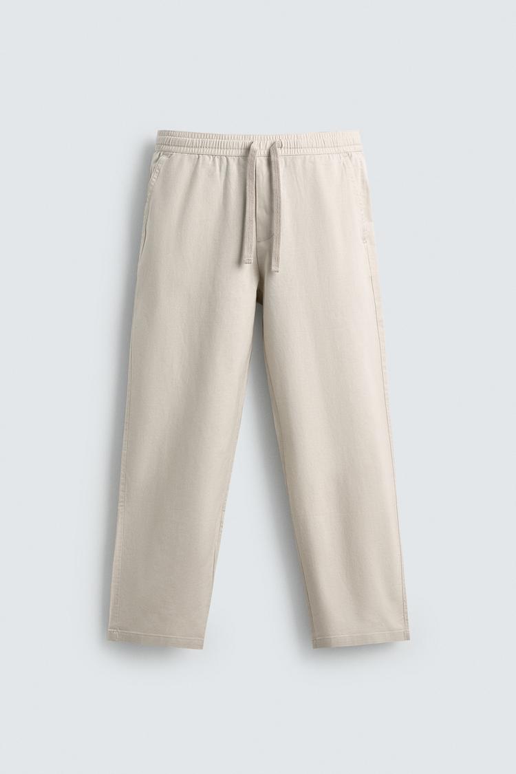 ZARA RELAXED FIT COTTON BLEND TROUSERS