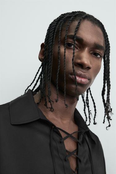 FLOWING POLO SHIRT WITH DRAWSTRING - Black by Zara