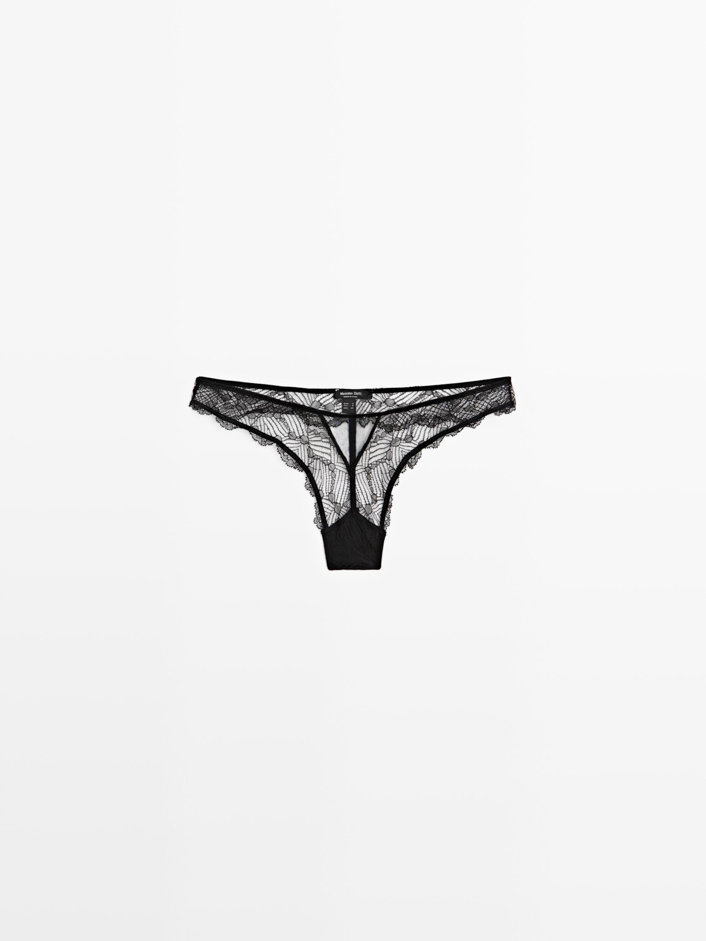 Lace thong with mesh detail