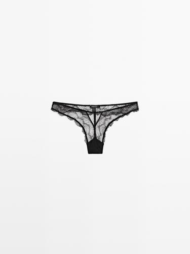 Zara Lace thong with mesh detail - Black