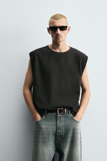 CAMISETA TANK DENIM - Carvão da Zara