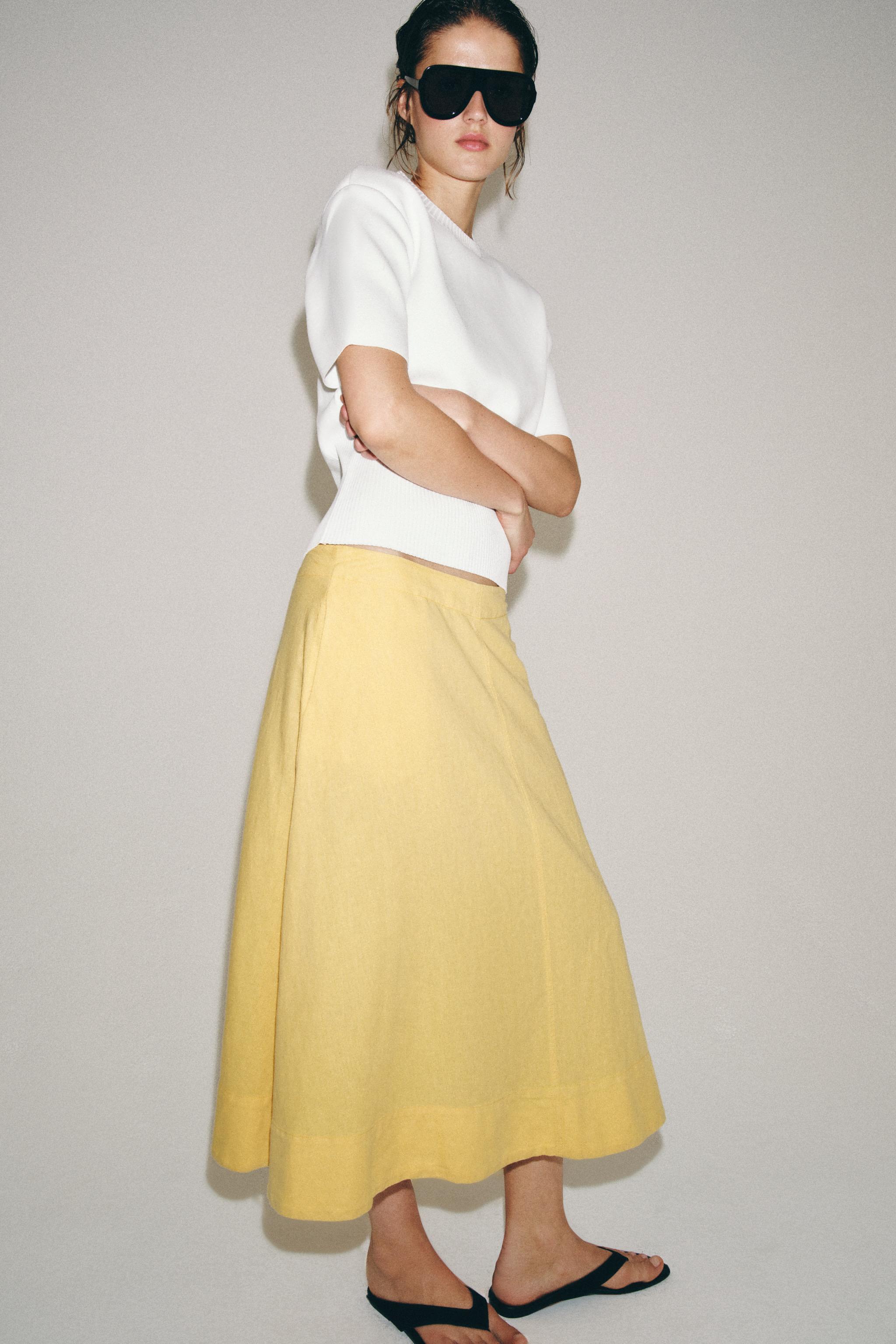 Zara KETEN KARIŞIMLI MİDİ ETEK ZW COLLECTION görsel 3