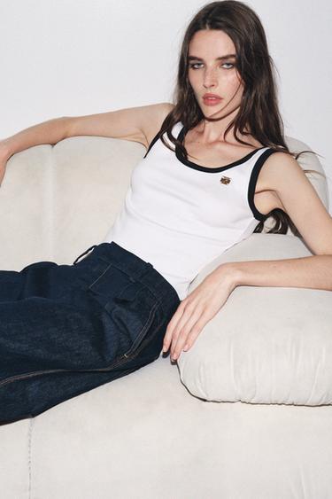 ZARA TOP WITH CONTRAST TRIMS AND BROOCH - White by Zara - Image 3