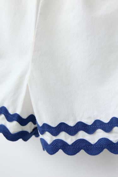 SHORT EN POPELINE ONDULÉE AVEC CONTRASTE CASA LAWA X ZARA KIDS - Blanc de Zara - Image 3