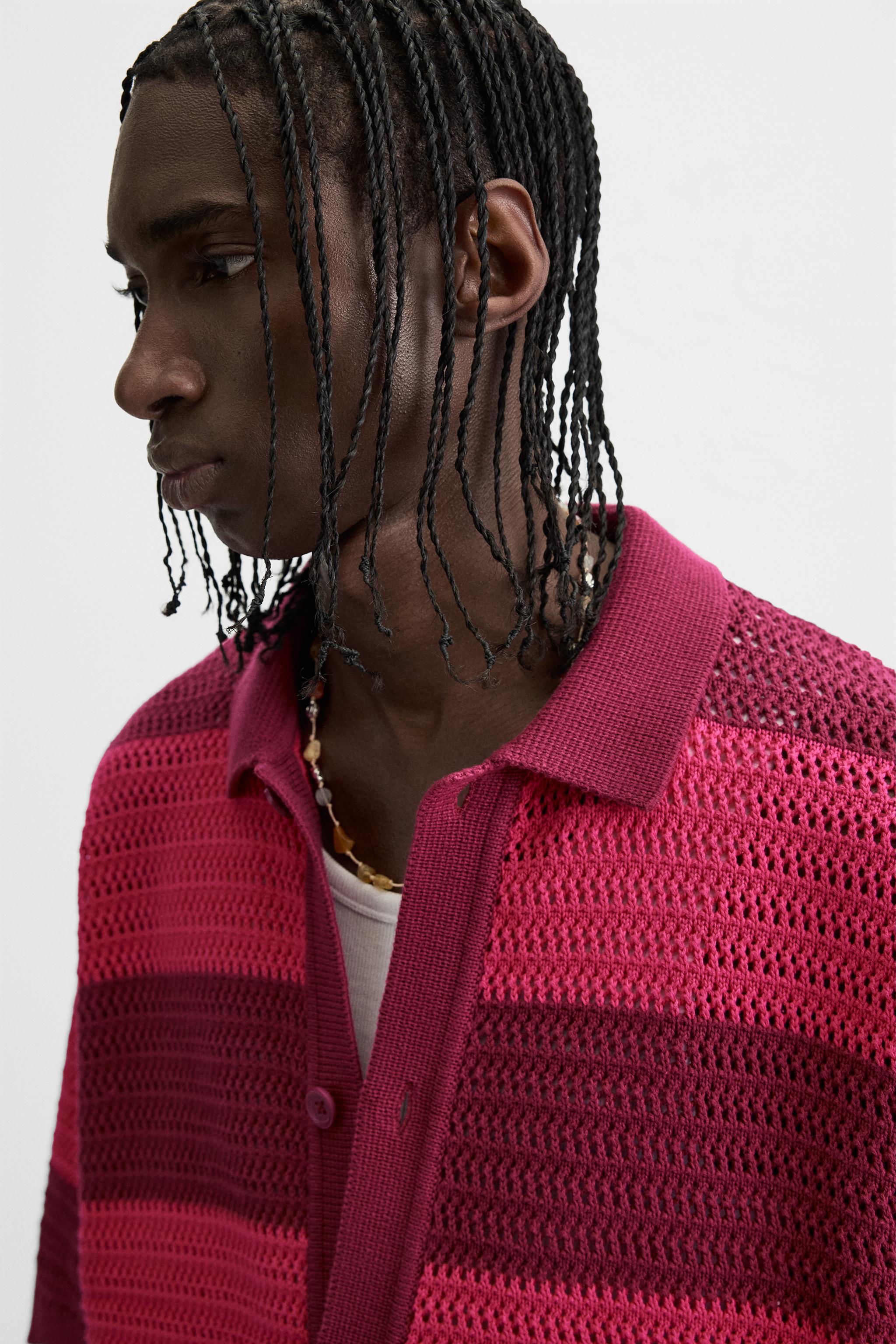STRIPED OPEN KNIT SHIRT - Pinks | ZARA United States STRIPED OPEN KNIT SHIRT - Pinks | ZARA United States