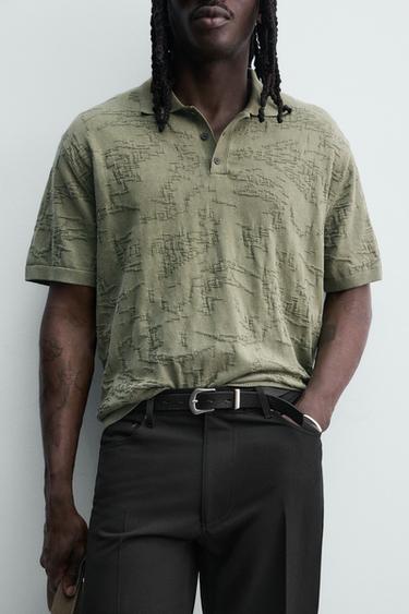 RELAXED FIT JACQUARD KNIT POLO SHIRT - Green by Zara - Image 5