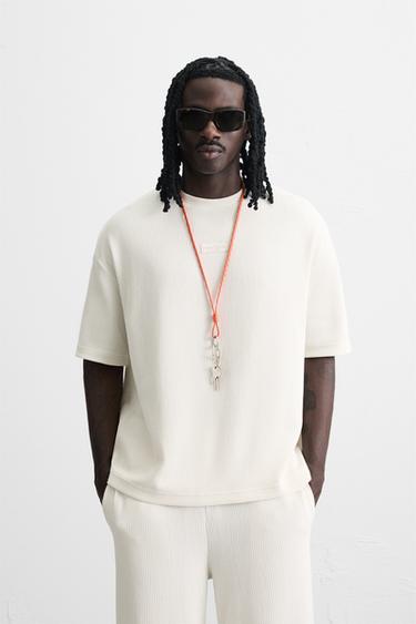 VERTICAL TEXTURE T-SHIRT - Oyster-white by Zara - Image 1