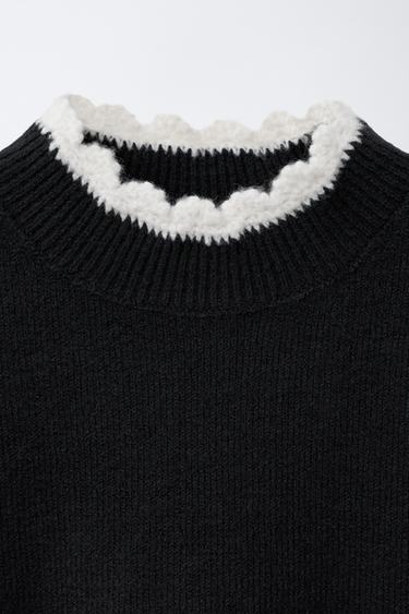 CROCHET TRIM KNIT SWEATER - Black by Zara - Image 2