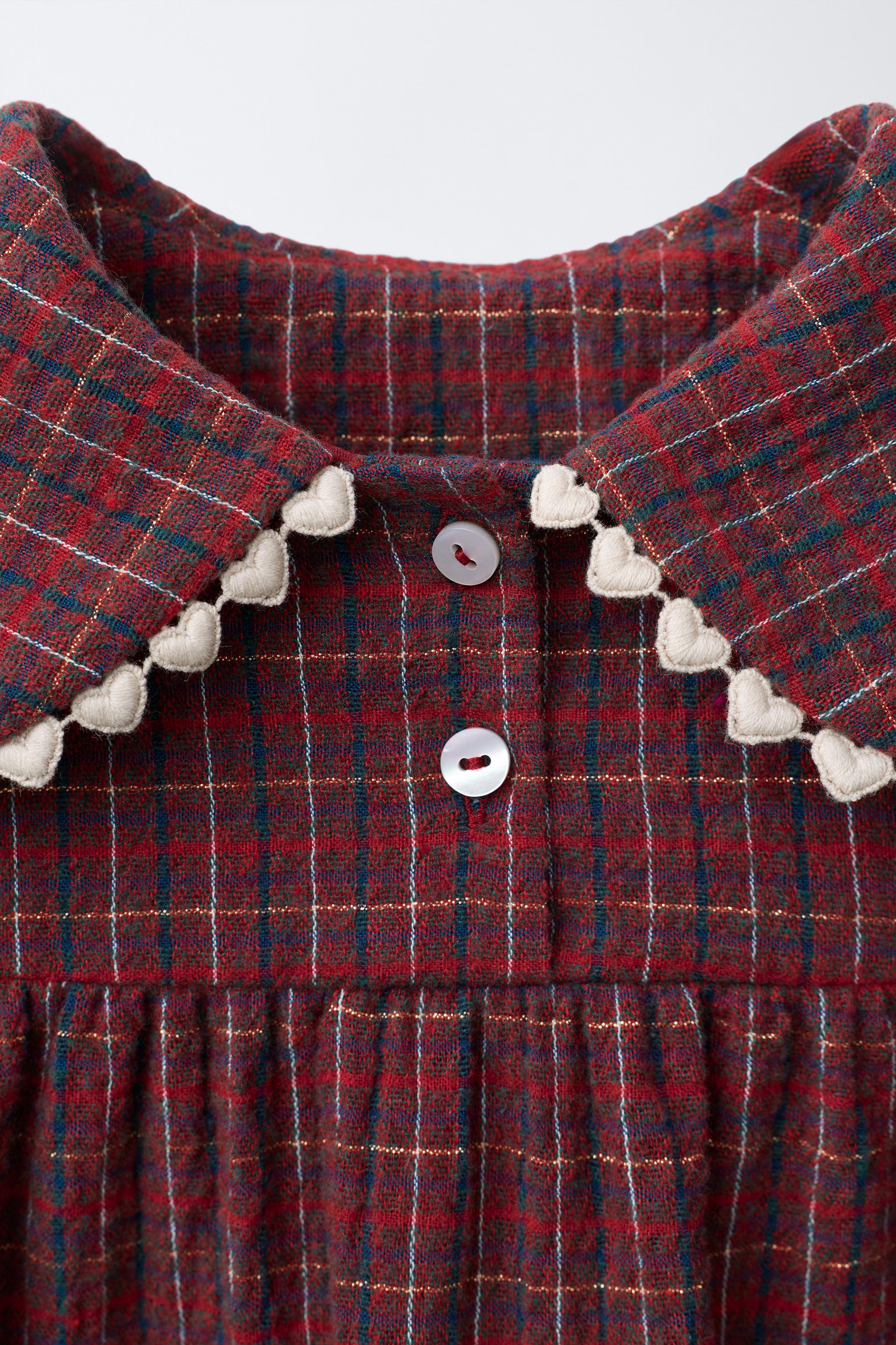 Zara - Plaid Dress With Heart Lace Trim - Red - 4 Years (40,9 Inches) - Kids