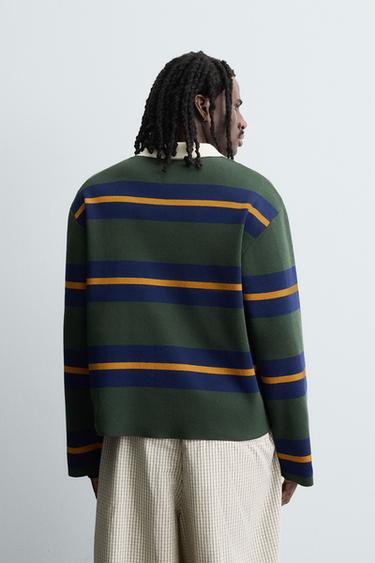 STRIPED KNIT POLO SHIRT WITH CONTRAST COLLAR - Green by Zara - Image 2