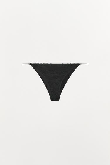 سروال داخلي نسائي ممزوج بدانتيل - أسود الخاص بـ Zara