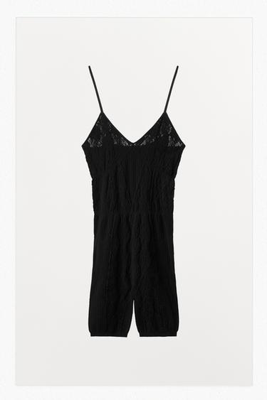 MONO CORTO SEAMLESS ENCAJE - Negro de Zara