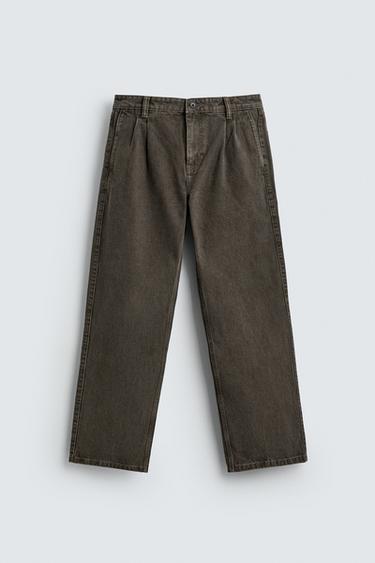 STRAIGHT FIT PLEATED JEANS - Taupe grey by Zara