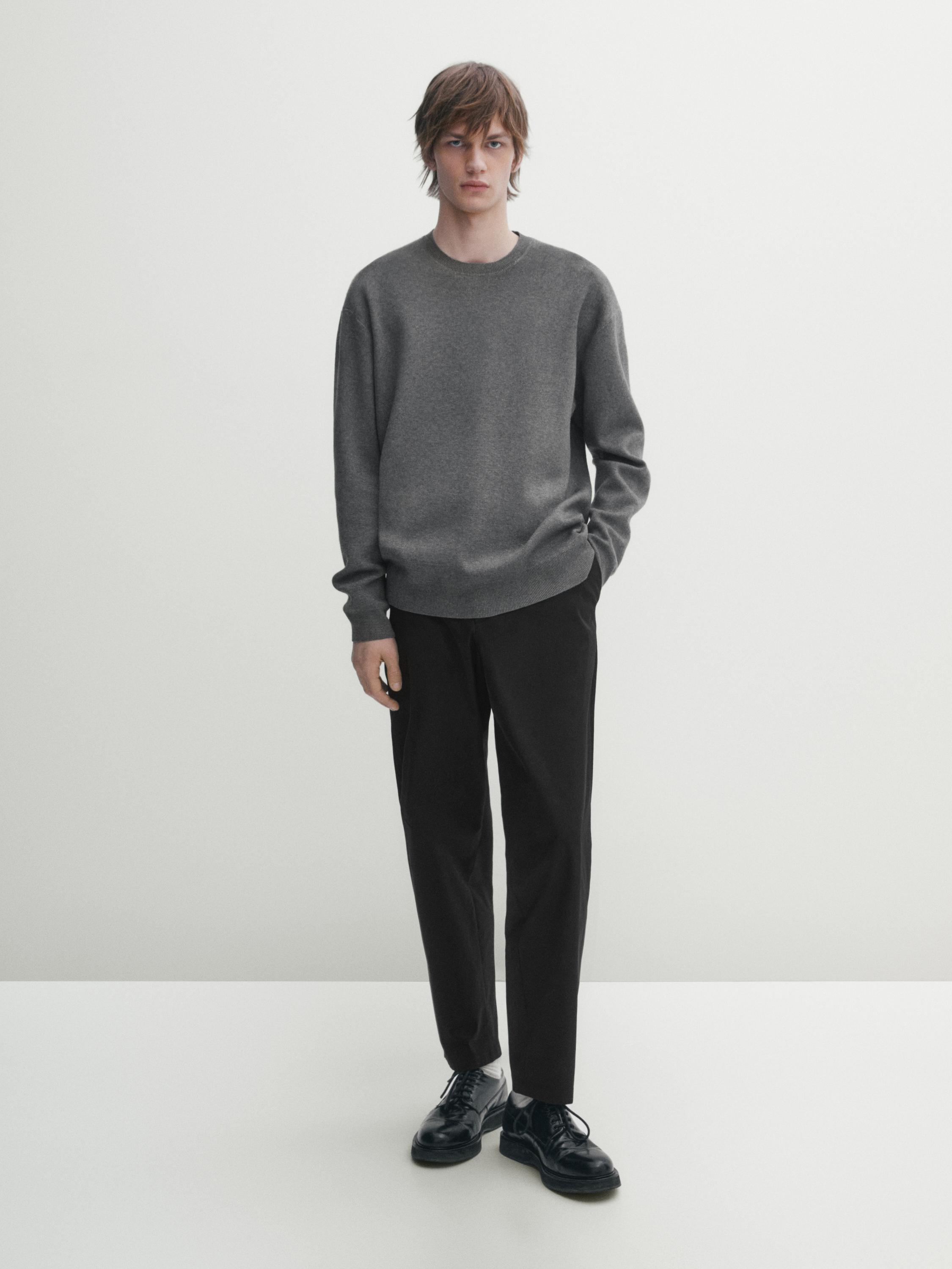 Crew neck knit jacquard sweater - Anthracite grey | ZARA United States