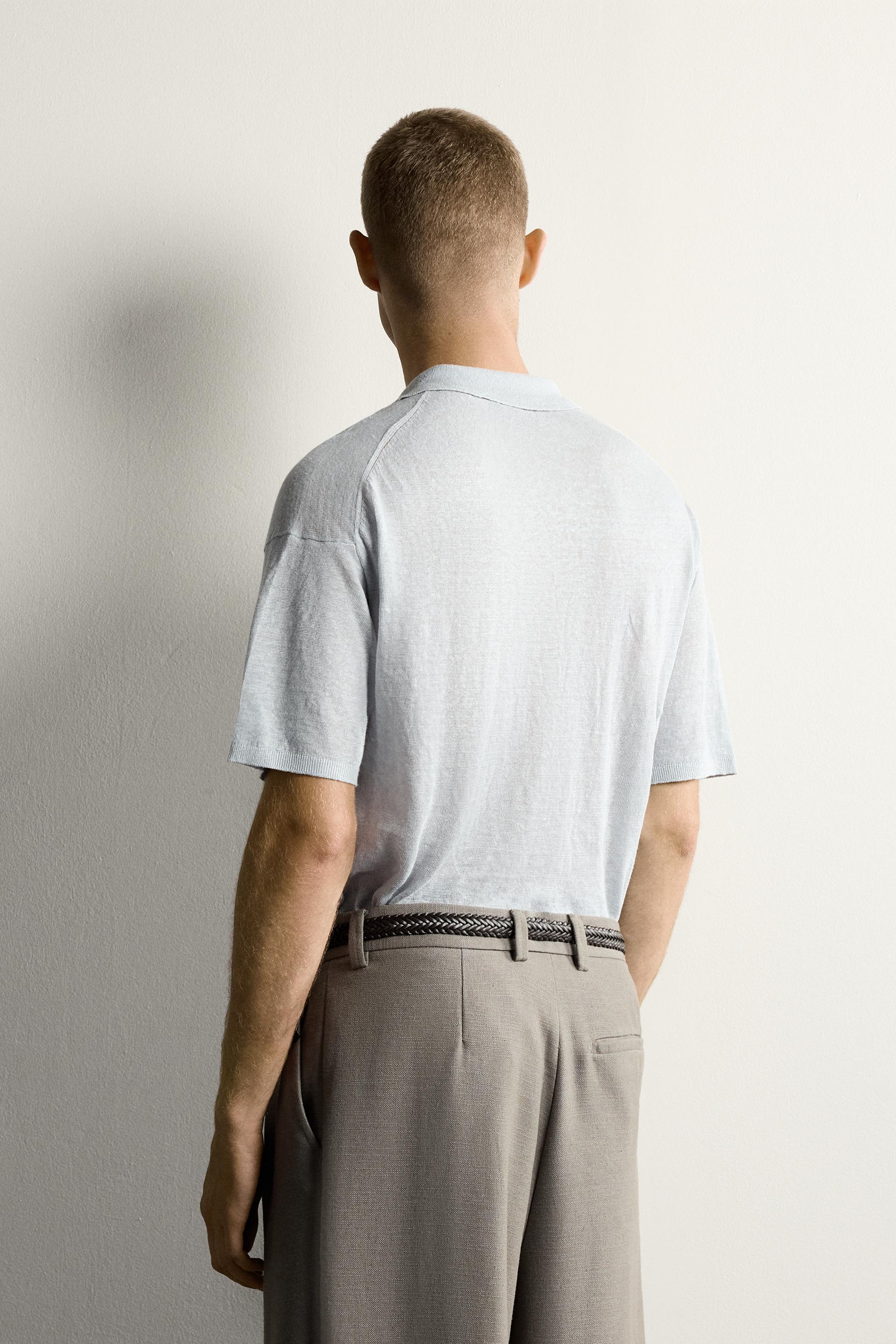 Мужские рубашки Zara 100% LINEN RELAXED FIT POLO SHIRT — фото 3